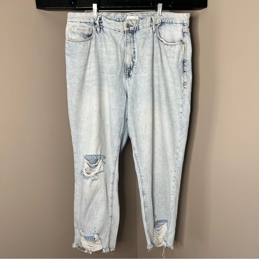 Good American classic high rise distressed jeans light blue women’s size 18